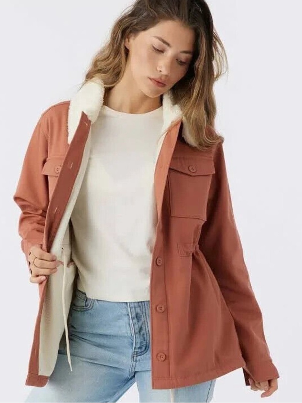 Hang Ten XXL Women's Rust Sherpa-Collar Shacket Jacket